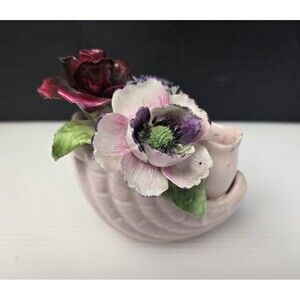 Vintage Radnor Floral Bone China Shell Candle Holder Flowers Made in England 4"